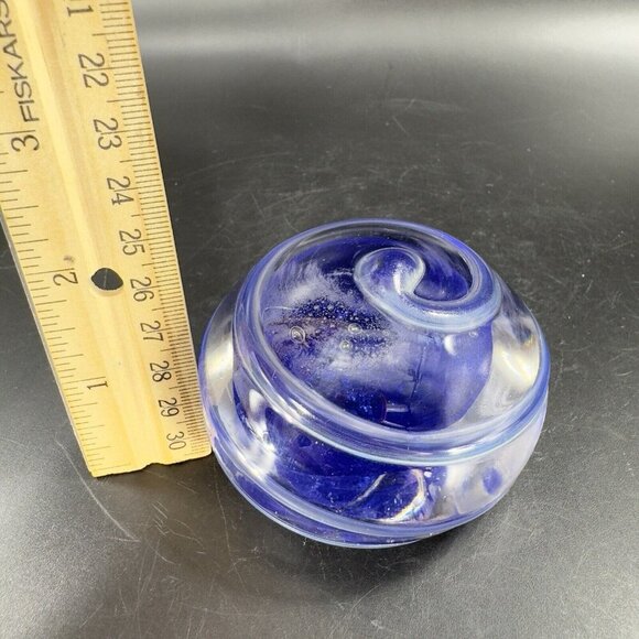 Hand Blown Studio Glass Paperweight Figurine Cobalt Blue Swirl Clear Edges VTG - Picture 5 of 16